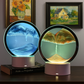 3D Quicksand Art Lamp USB Charging Hourglass Sand Painting Table Lamp Moving Sand Rotating Night Light