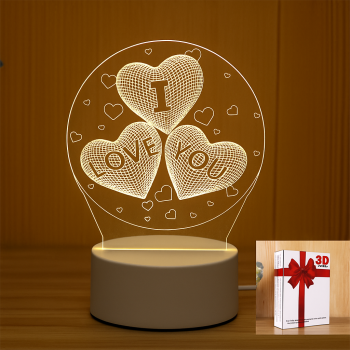 I Love You In Loving Heart 3D Visual Lamp Night Light Valentine'S Day Gift Wedding Decor Desk Lamp - Table Lamp